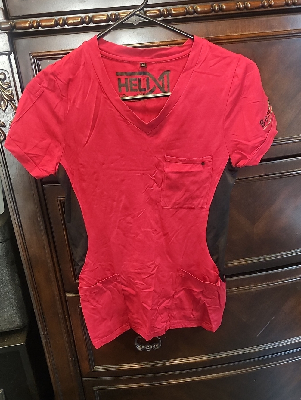Benefit Medical Women's Short Sleeve V-Neck Scrub Top in Red